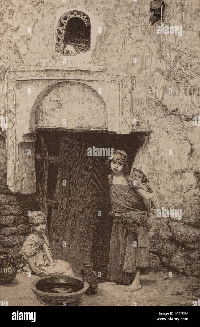 Gabriel-JOSEPH-marie-augustin ferrier (1847-1914) la copia fotografica di un incisione Enfants de biskra (Algerie) Foto Stock