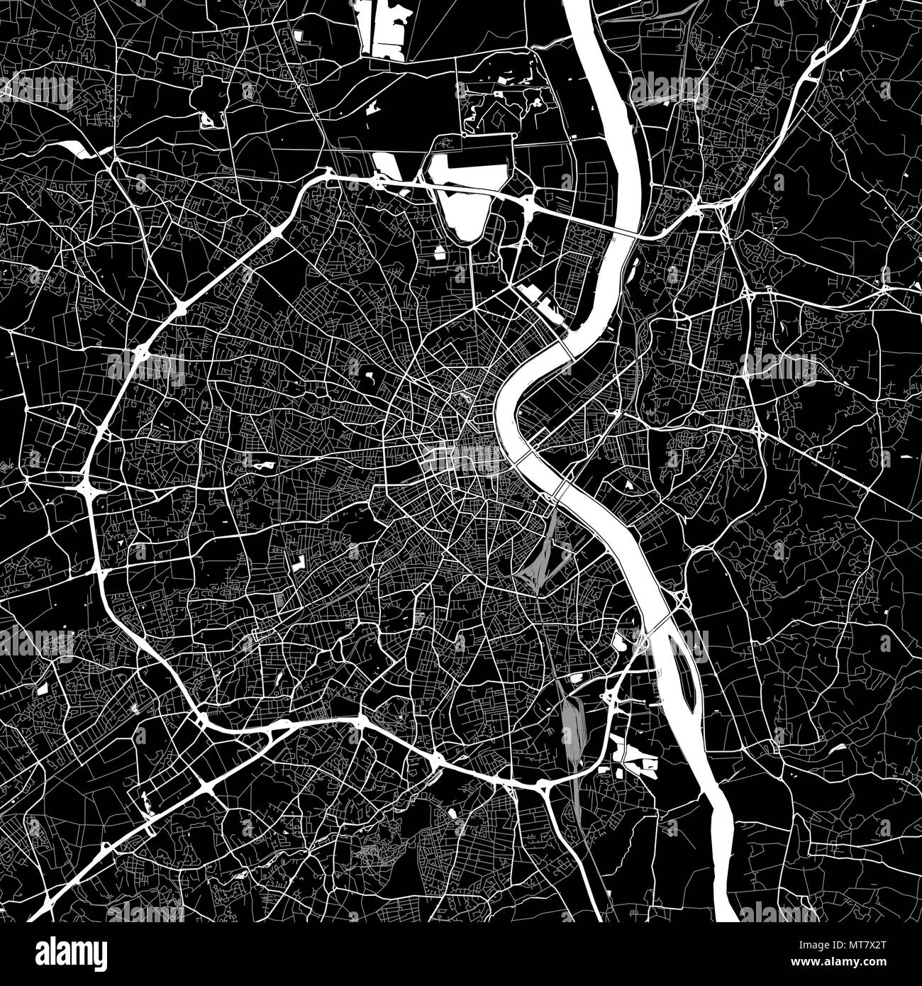 Mappa della zona di Bordeaux, Francia. Sfondo scuro versione per una infografica e progetti di marketing. Questa mappa di Bordeaux, Gironde, contiene tipico punto di riferimento Illustrazione Vettoriale
