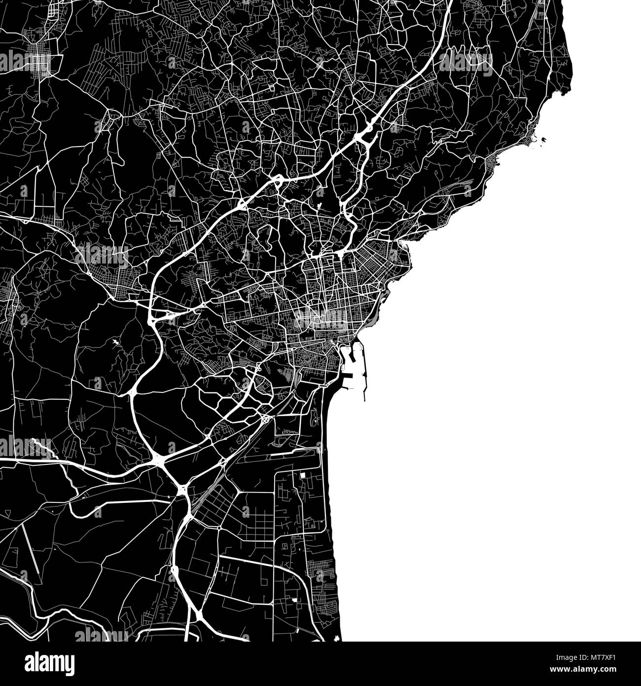 Mappa Area di Catania, Italia. Sfondo scuro versione per una infografica e progetti di marketing. Questa mappa di Catania, Sicilia, contiene punti di riferimento tipico wi Illustrazione Vettoriale