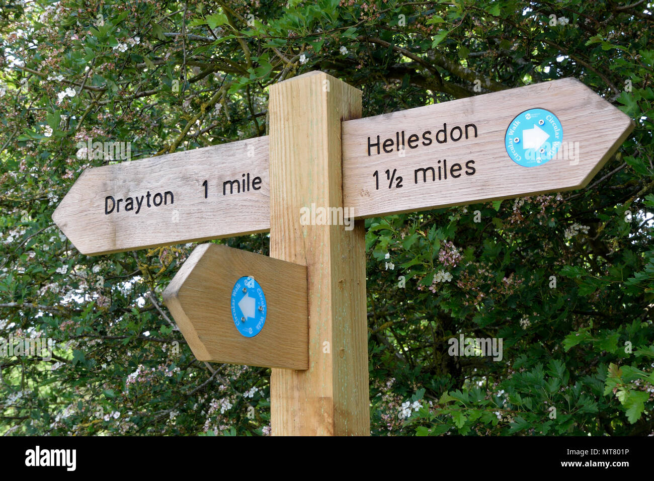 Cartello su Marriott il modo di lunga distanza sentiero / cycleway tra Hellesdon e Drayton, Norfolk, Regno Unito Foto Stock