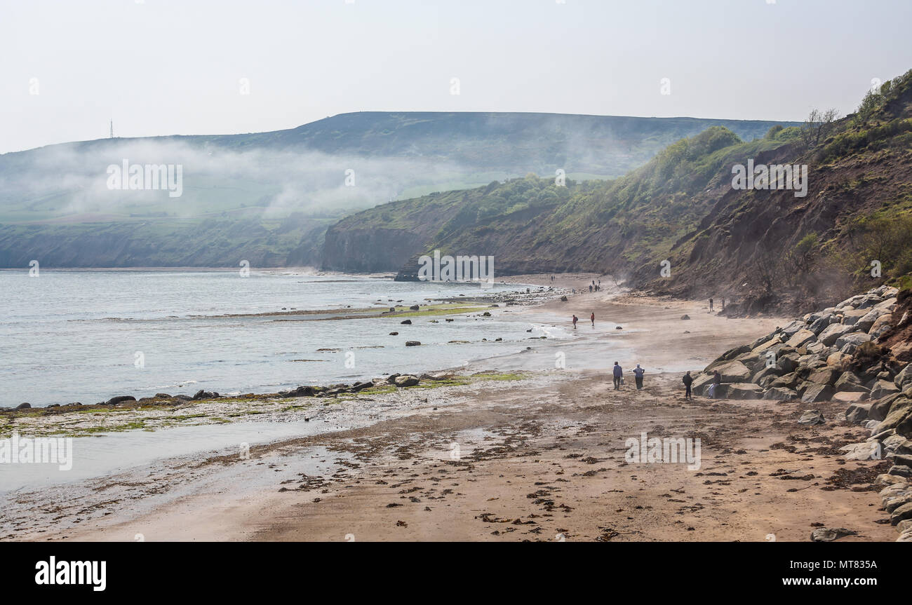 Misty seascape a Robin Hood's Bay, Yorkshire, Regno Unito prese il 21 maggio 2018 Foto Stock