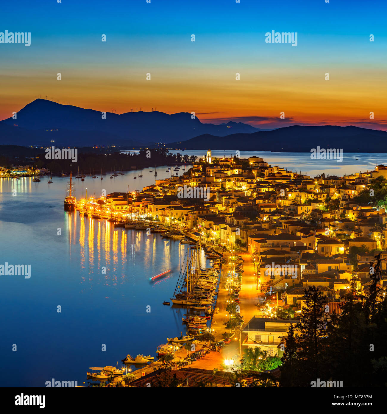 Poros di notte, Grecia Foto Stock