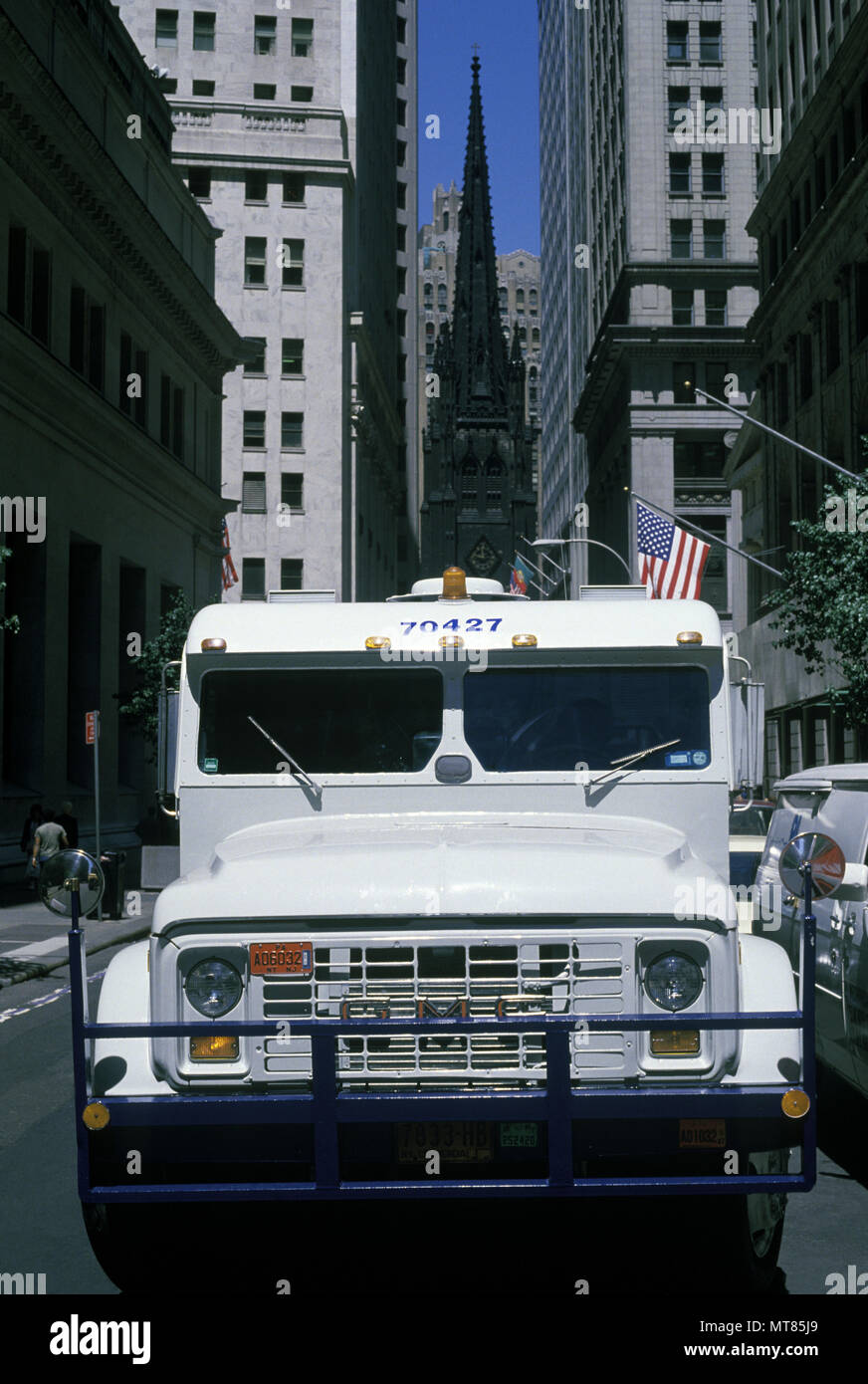 1988 storico auto blindata di sicurezza di cassa Carrello WALL STREET MANHATTAN NEW YORK CITY USA Foto Stock