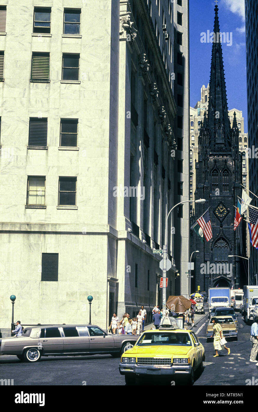 Storico 1988 Wall Street Financial District downtown Manhattan NEW YORK CITY USA Foto Stock