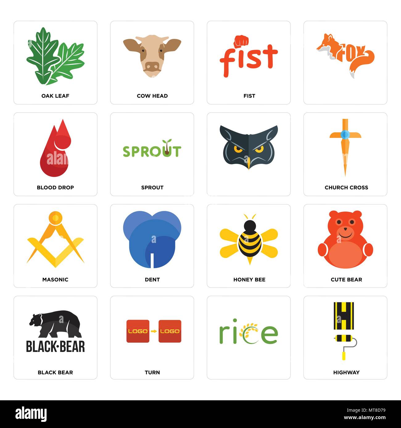 Set di 16 semplici icone modificabile come autostrada, , ruotare, orso nero, carino foglia di quercia, goccia di sangue, masonic, può essere usato per il mobile, l'interfaccia utente web Illustrazione Vettoriale