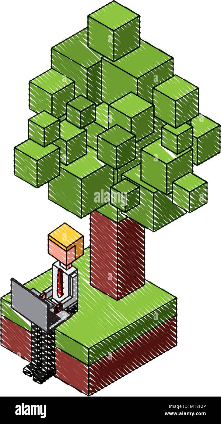 Imprenditore lavora con il computer portatile nella struttura avatar isometrica Illustrazione Vettoriale