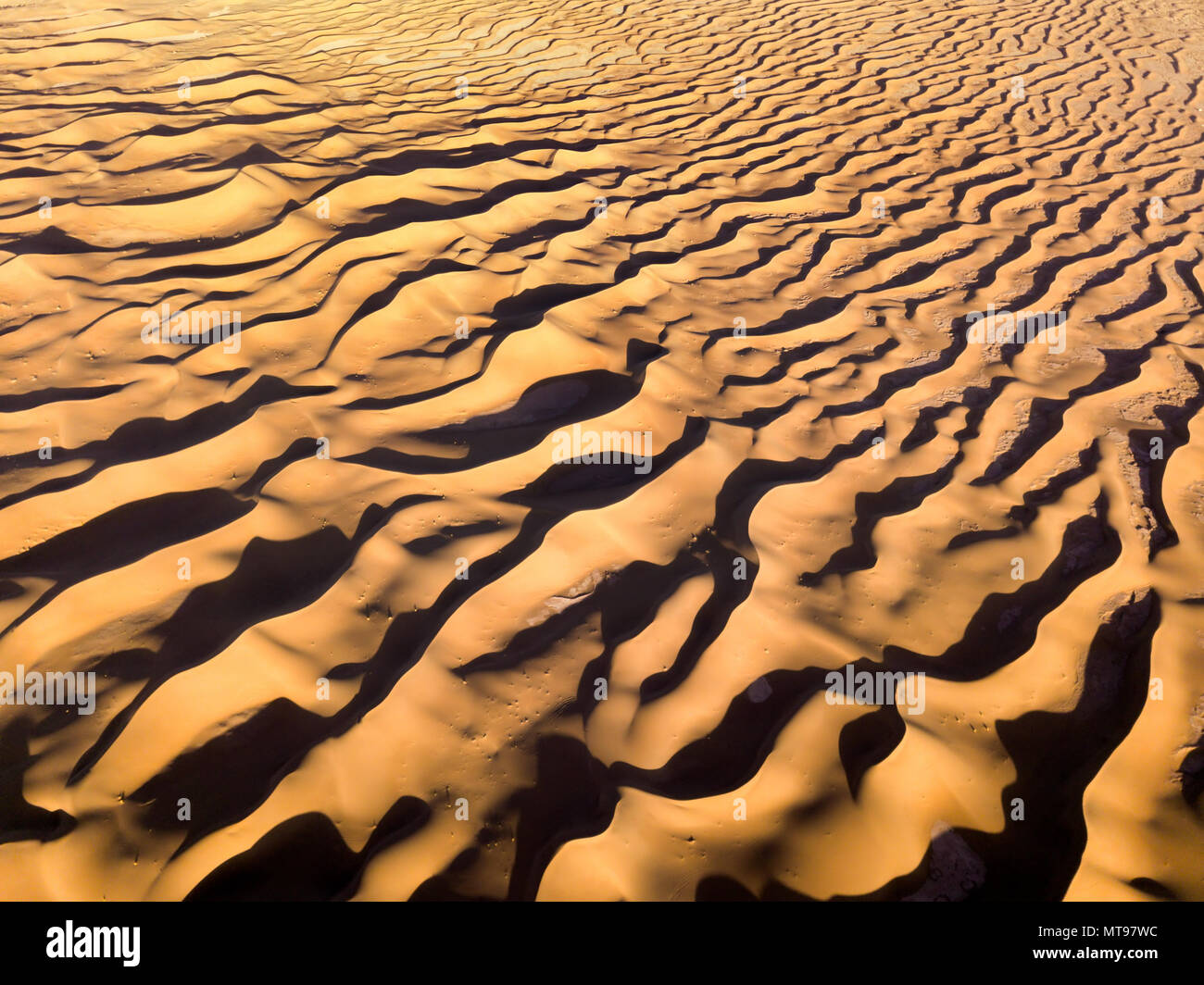 Antenna top vista sulle dune di sabbia nel deserto Foto Stock