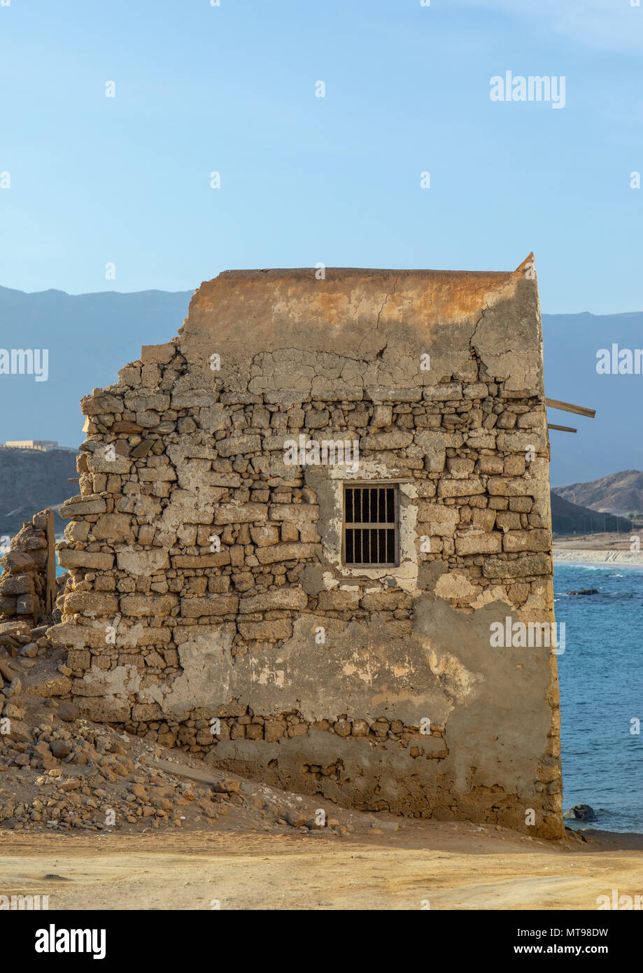 Vecchia casa abbandonata, Dhofar Governatorato, Mirbat, Oman Foto Stock