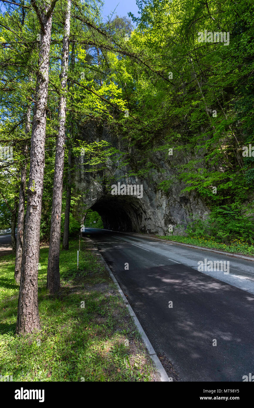 Tunnel sotto roccia sulla strada di montagna Foto Stock