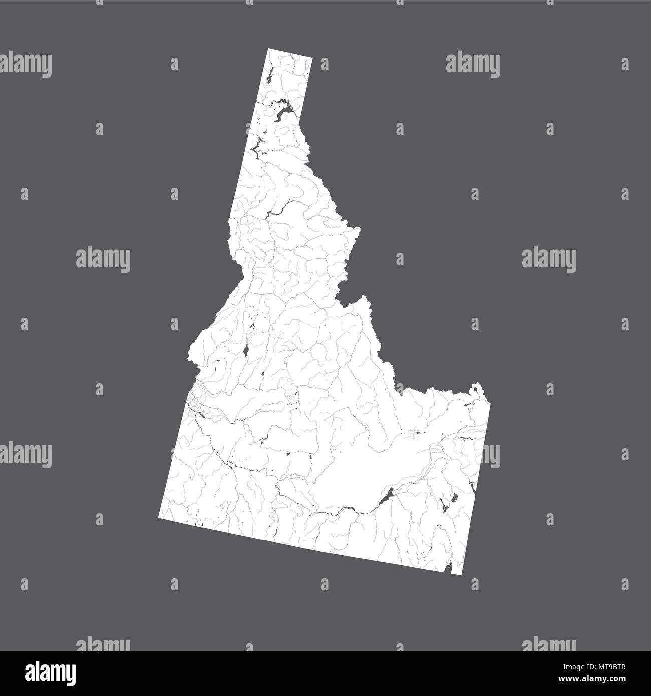 Stati Uniti - Mappa di Idaho. Fatto a mano. I fiumi e i laghi sono mostrati. Si prega di guardare le mie altre immagini della serie cartografica - sono tutti molto dettagliati Illustrazione Vettoriale