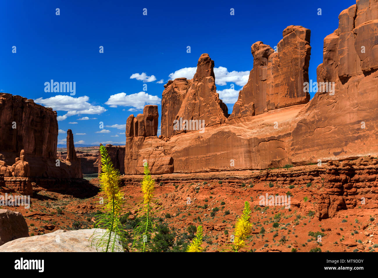Questa è una vista della spettacolare formazione nota come Park Avenue, la prima formazione sulla Scenic drive dopo aver immesso Arches National Park, Moab, UT. Foto Stock