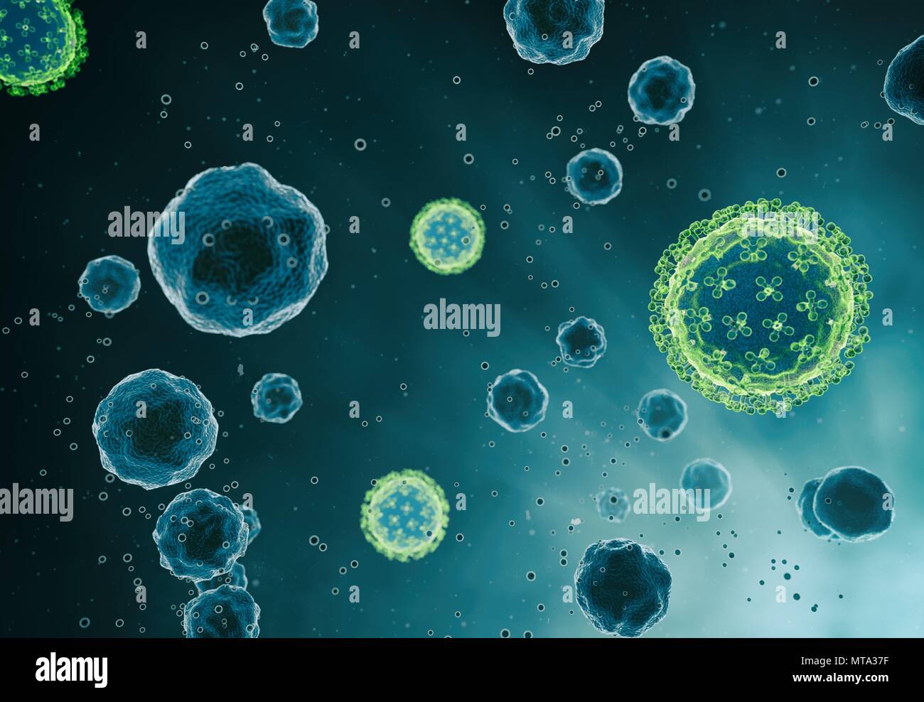 Illustrazione astratta di batteri - in colori verde Foto Stock