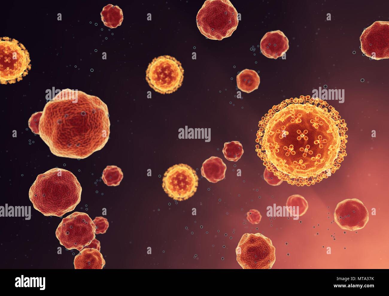 Illustrazione astratta di batteri - nei colori rosso Foto Stock