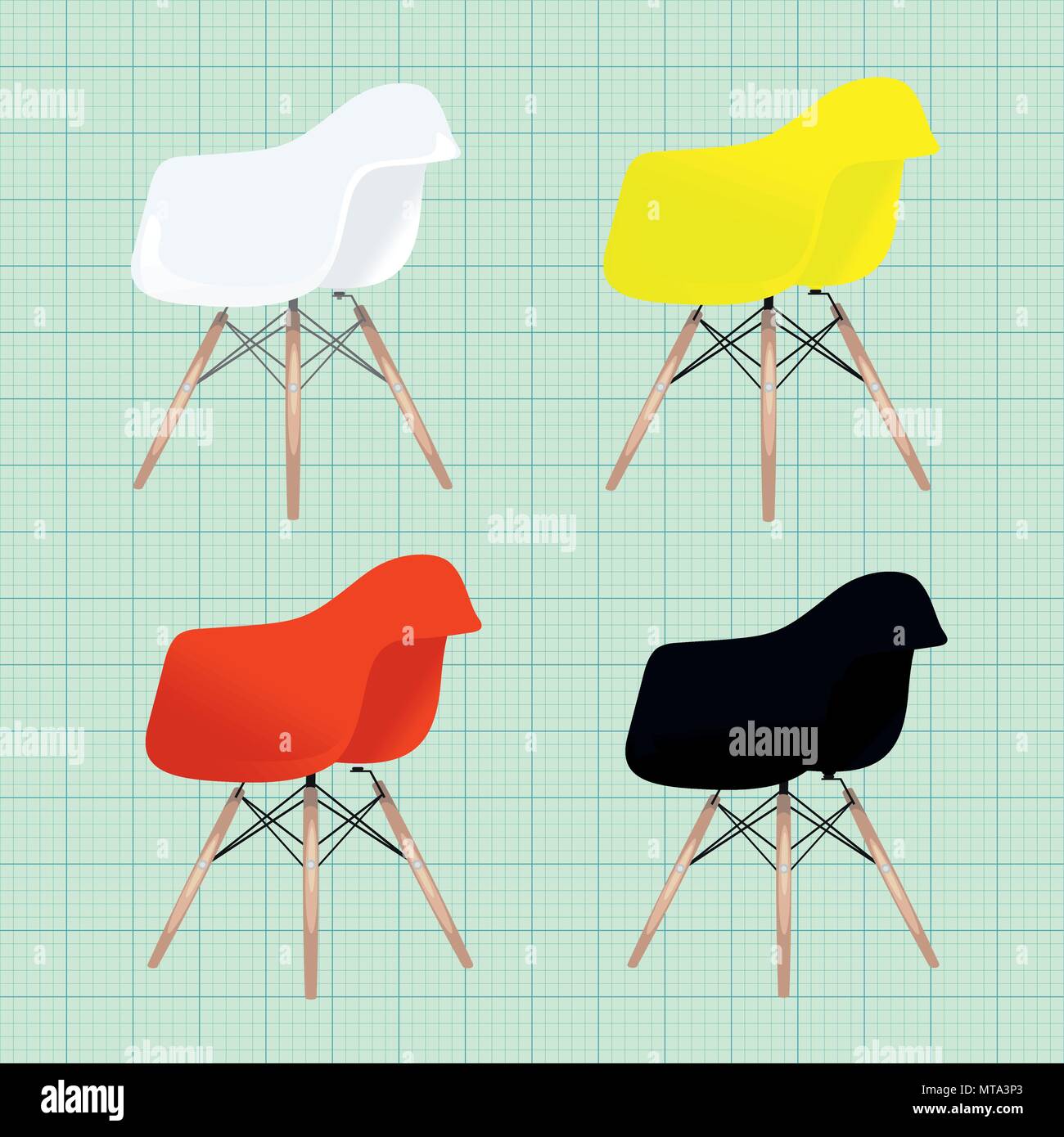 Sedia Eames variazioni. Office home bar ristorante insieme di mobili. Creative oggetti interni collezione. Illustrazione Vettoriale