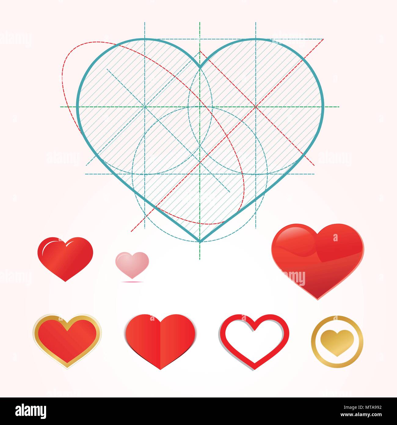 Il simbolo del cuore di dimensione con linee. Elemento di blueprint disegno a forma di cuore. Analisi qualitativa illustrazione vettoriale per il giorno di san valentino, ingegneria, w Illustrazione Vettoriale