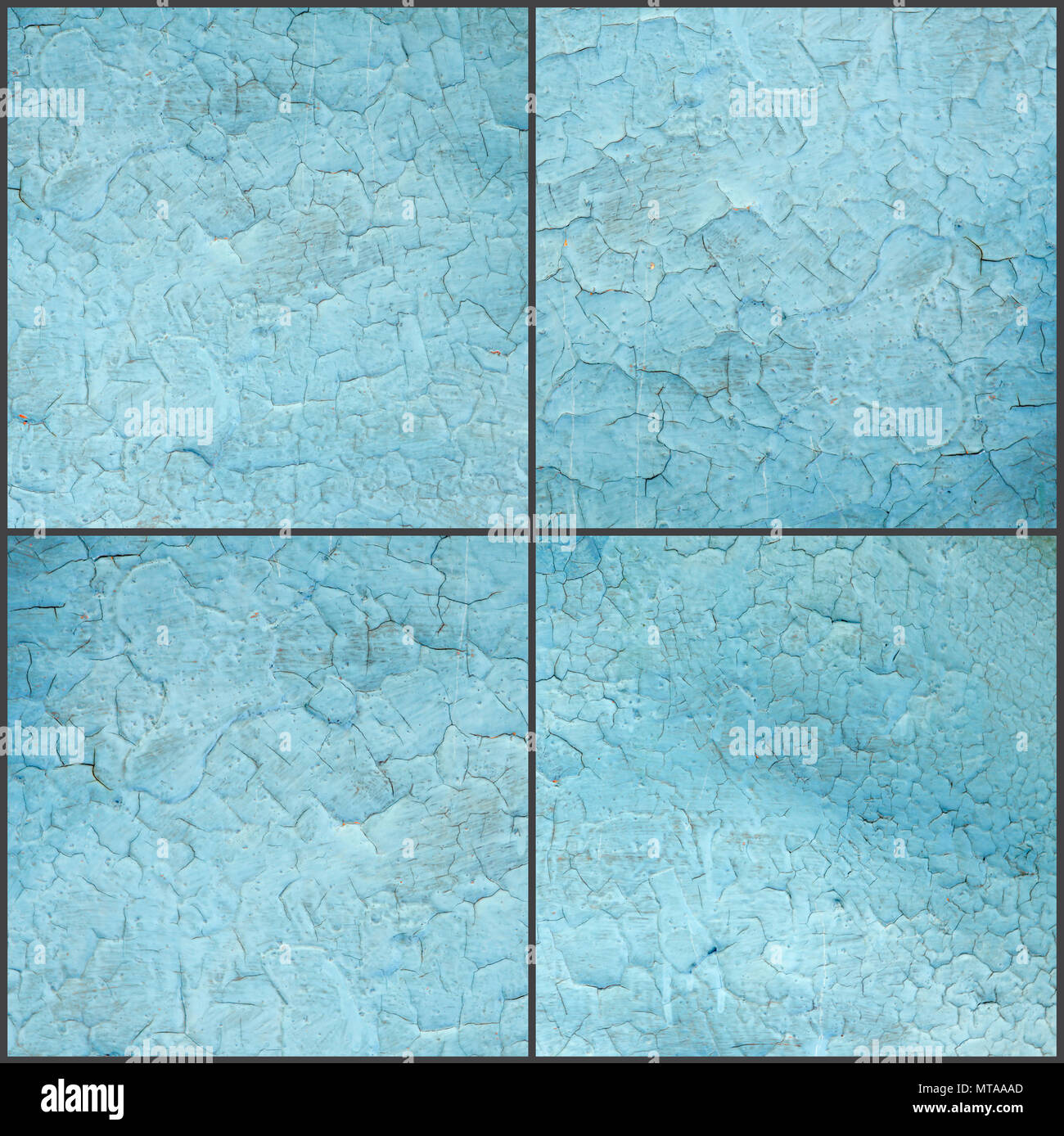 Set di vintage Sfondo legno con peeling secco vernice. La texture della vecchia vernice blu su legno Foto Stock