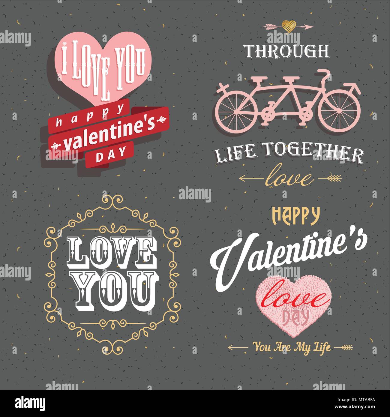 Il giorno di San Valentino - set di etichette, emblemi e altri elementi decorativi per il biglietto di auguri, banner web, badge, annuncio e materiali stampati Illustrazione Vettoriale