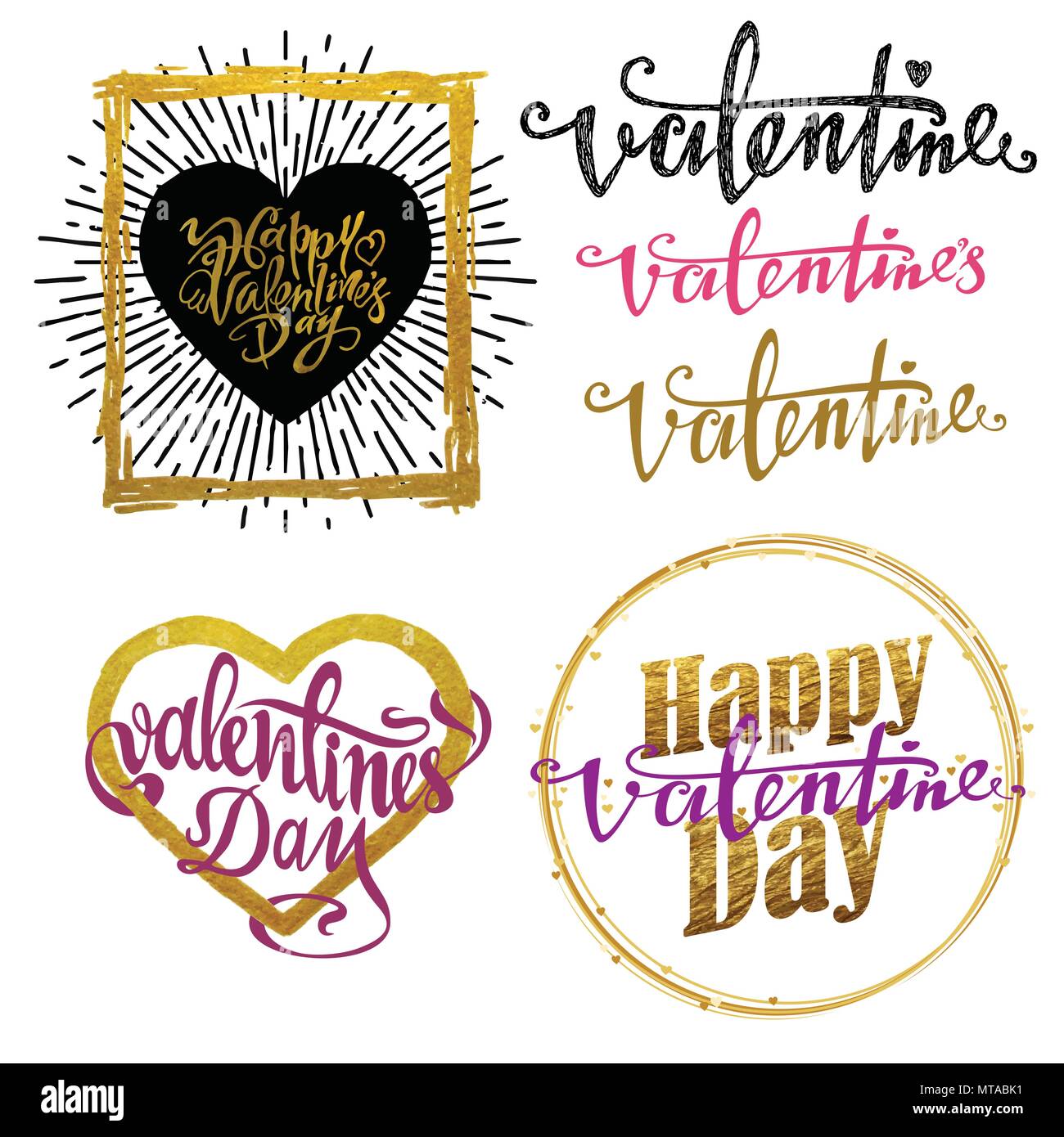 Il giorno di San Valentino - set di etichette, emblemi e altri elementi decorativi per il biglietto di auguri, banner web, badge, annuncio e materiali stampati Illustrazione Vettoriale