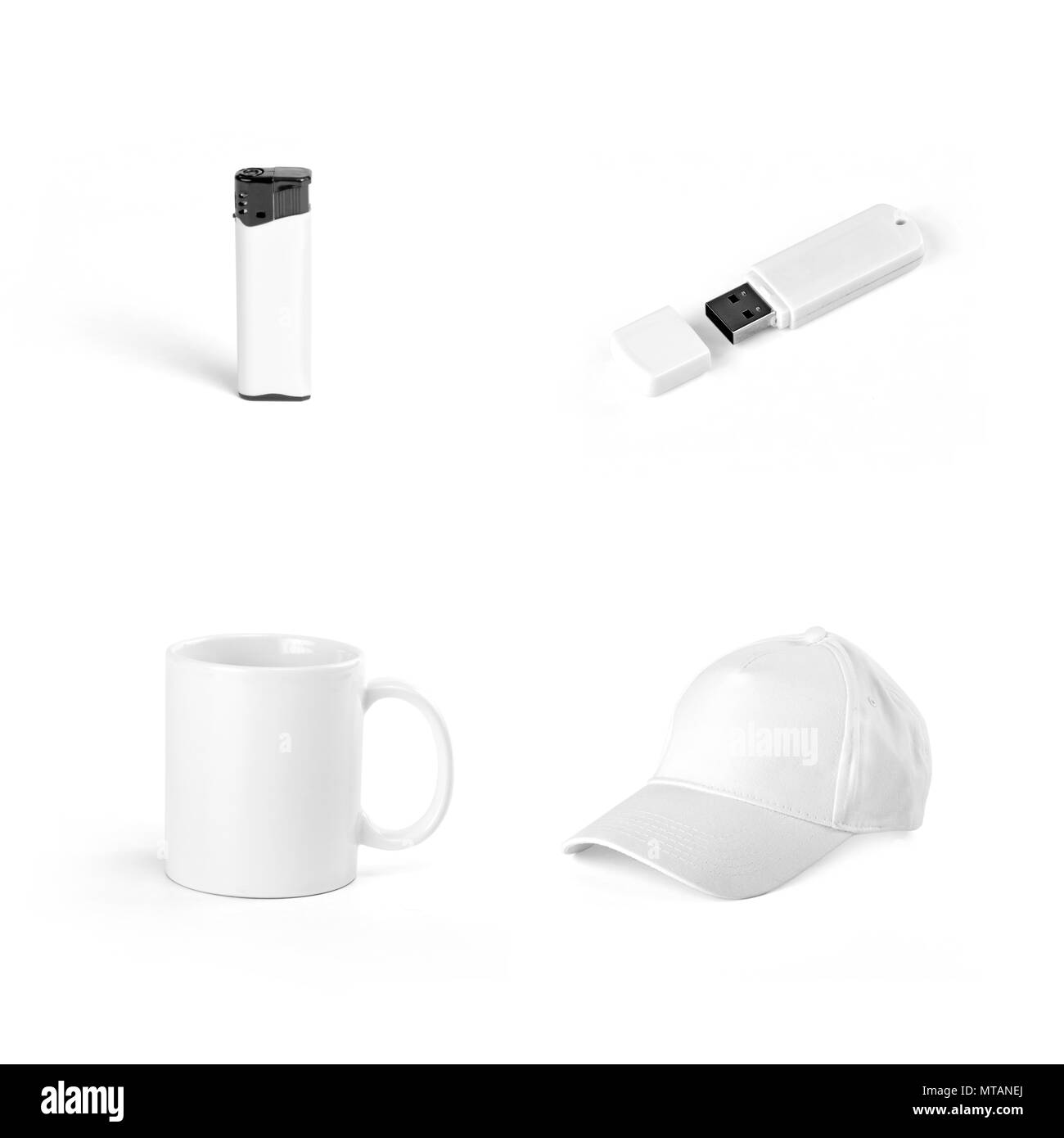 Set di elementi bianchi per la corporate identity design su sfondo bianco Foto Stock