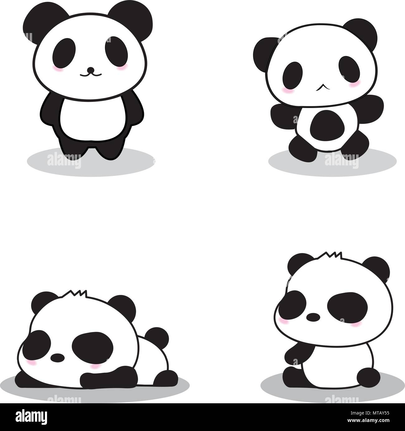 Set di carino divertente cartoon pandas Illustrazione Vettoriale