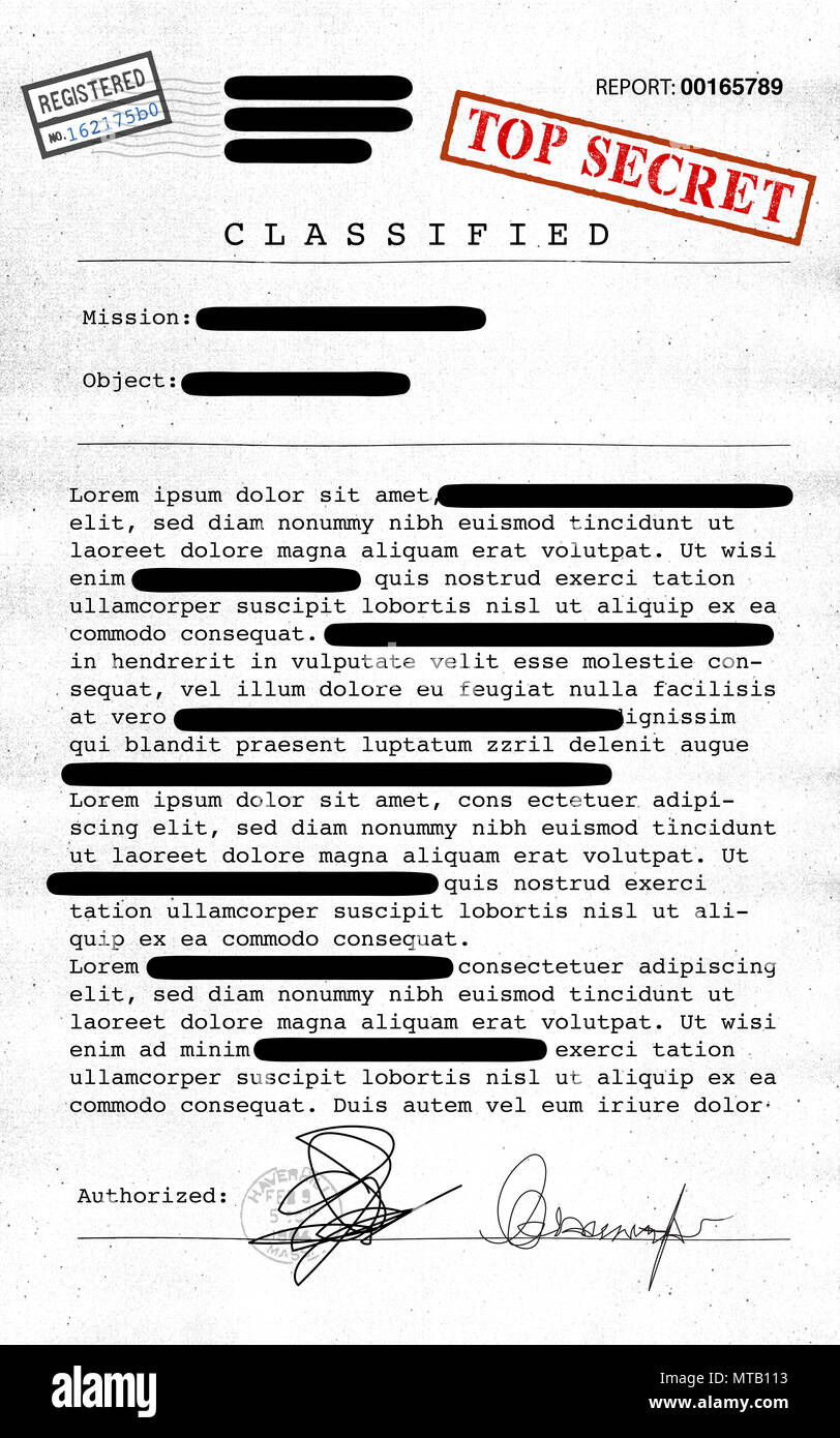 Top Secret, documenti declassificati, informazioni riservate, segreto del  testo. Informazioni non pubbliche. Foglio di carta con informazioni  classificate Foto stock - Alamy