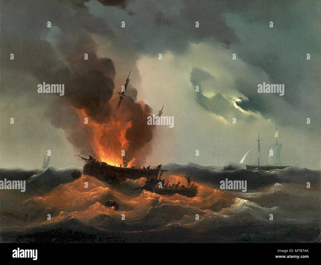 Puttner Josef Carl Berthold - Feuer Auf Hoher vedere in einer Mondnacht Foto Stock