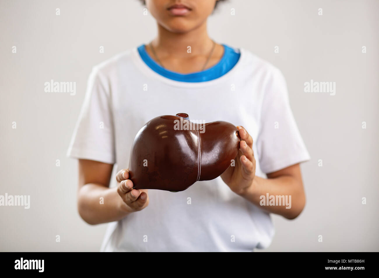 Messa a fuoco selettiva di un fegato umano Foto Stock