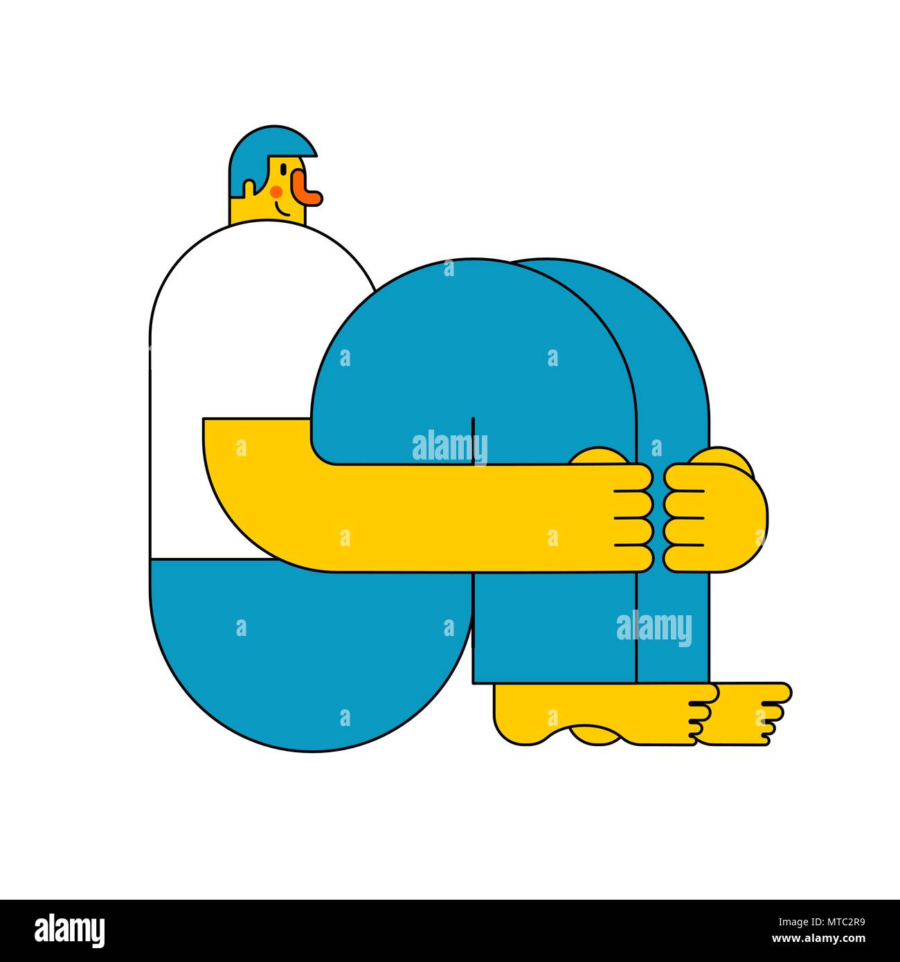 Uomo si siede abbracciando stesso isolato. Illustrazione Vettoriale Illustrazione Vettoriale