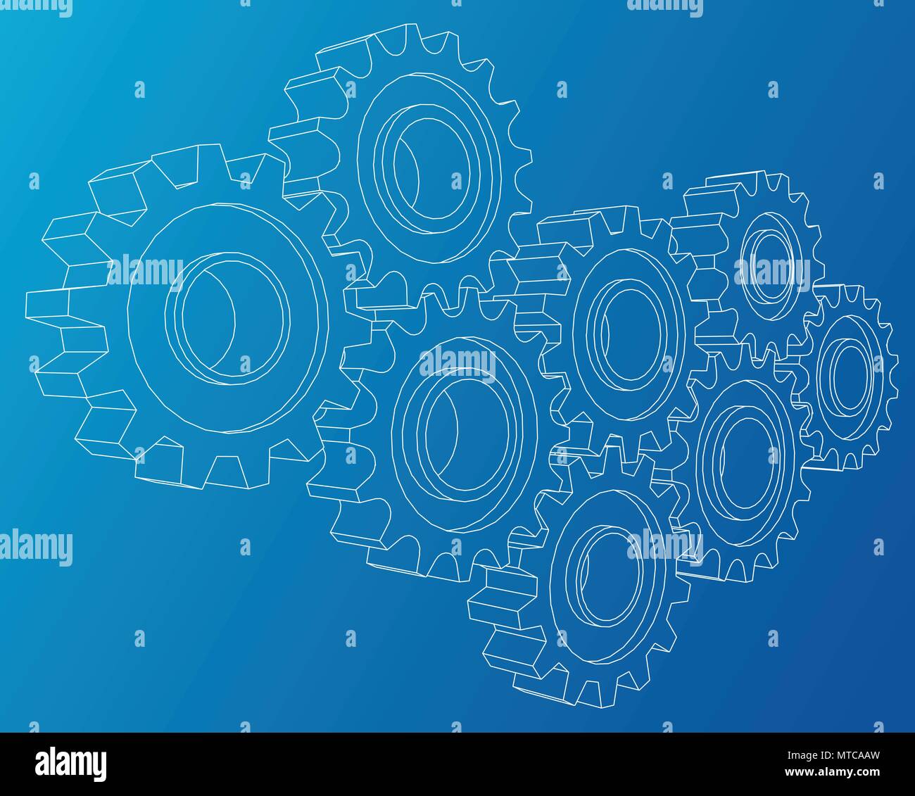 Background design industriale degli ingranaggi. Conceptual 3d filo-cornice immagine. Illustrazione Vettoriale
