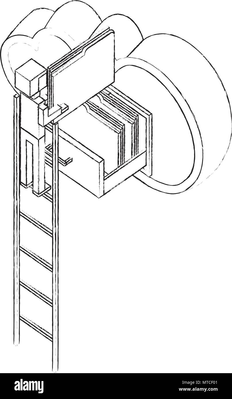 Imprenditore a salire le scale e il cloud computing isometrico Illustrazione Vettoriale