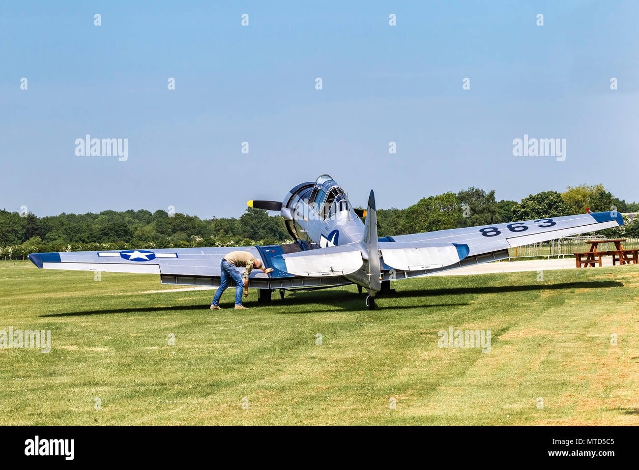 Sywell. Northamptonshire. U.K. Il 24 maggio 2018. Un T6 warbird di Harvard a Sywell questo pomeriggio. Foto Stock