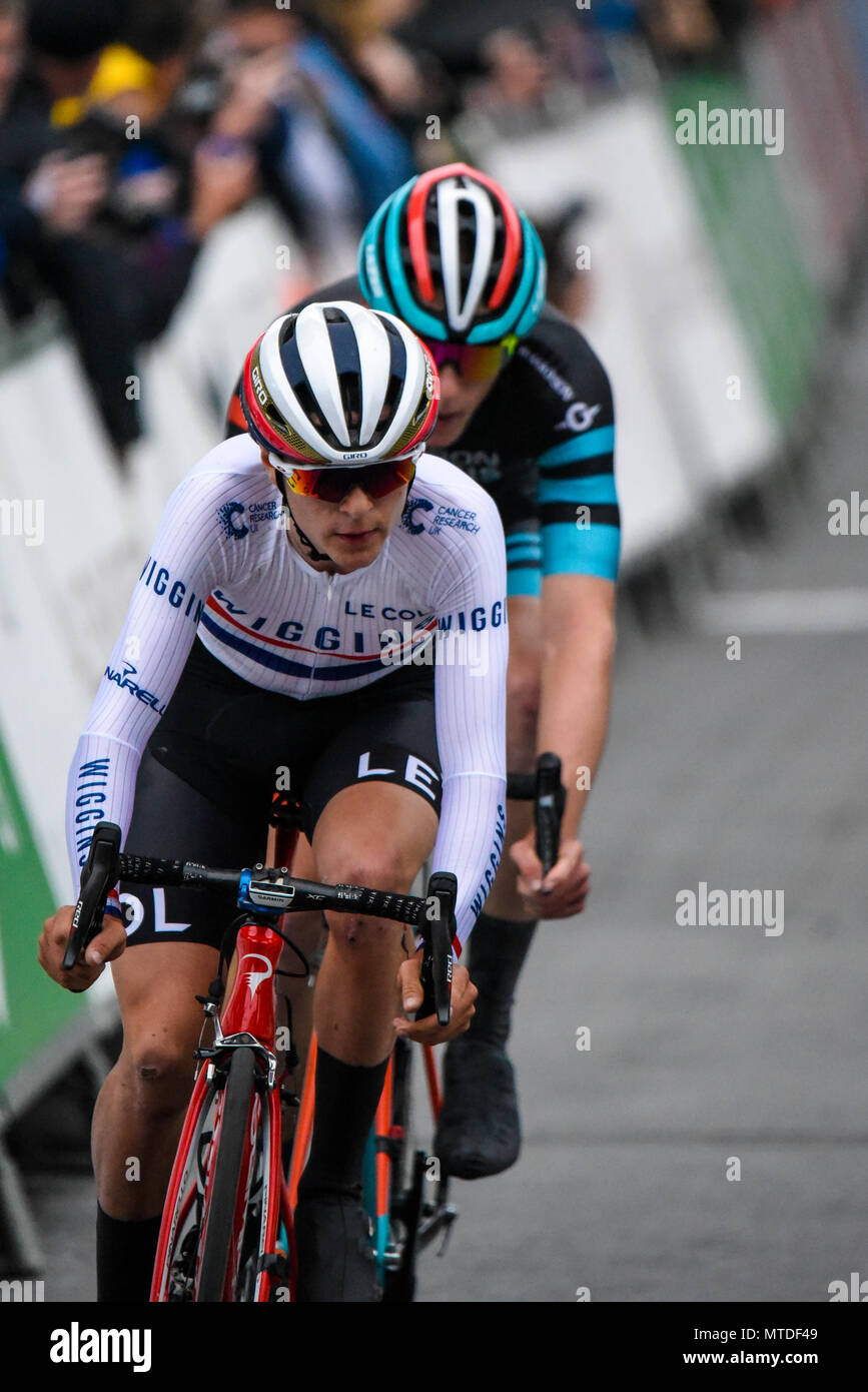 Tom Pidcock del Team Wiggins racing nell'elite uomo 2018 OVO Energy Tour ciclo serie gara a Wembley, Londra, Regno Unito. Round 7 bike race. Vincitore Foto Stock