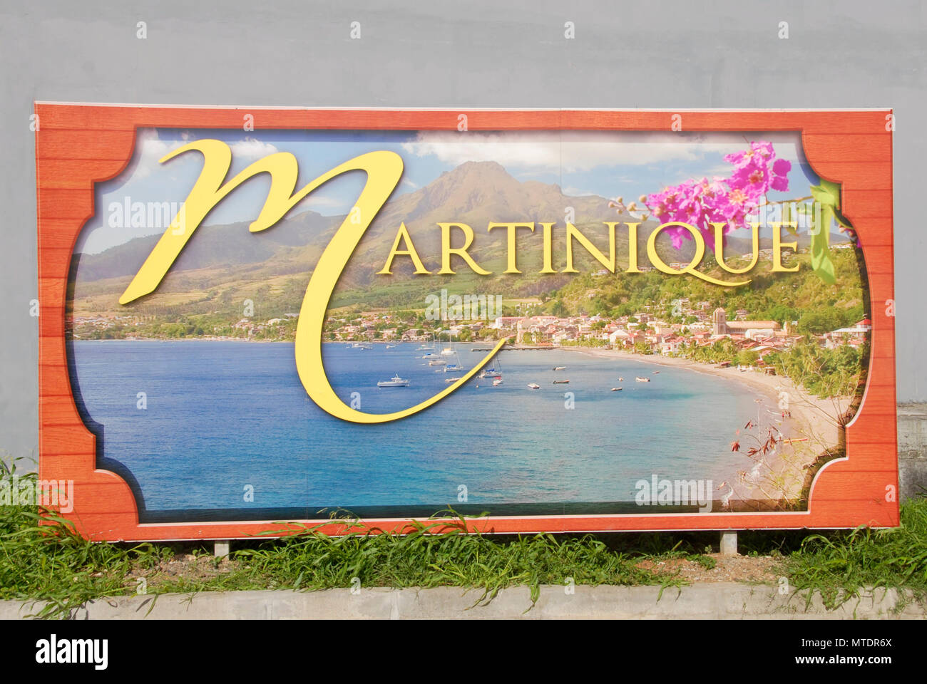 Display grande segno in corrispondenza del punto di entrata alla Martinica, dei Caraibi Foto Stock