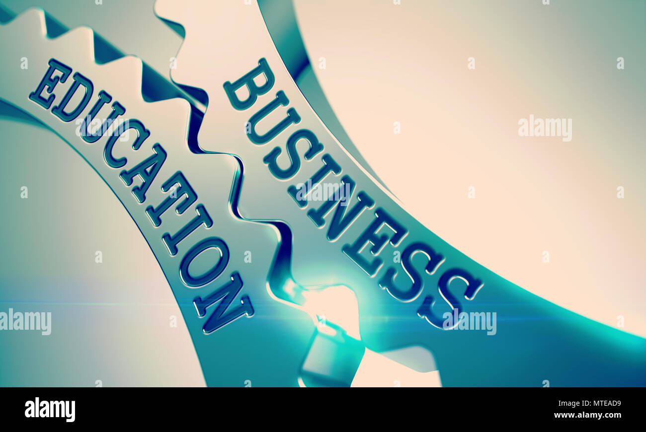 Formazione aziendale - Meccanismo di ruote dentate metalliche. 3D. Foto Stock