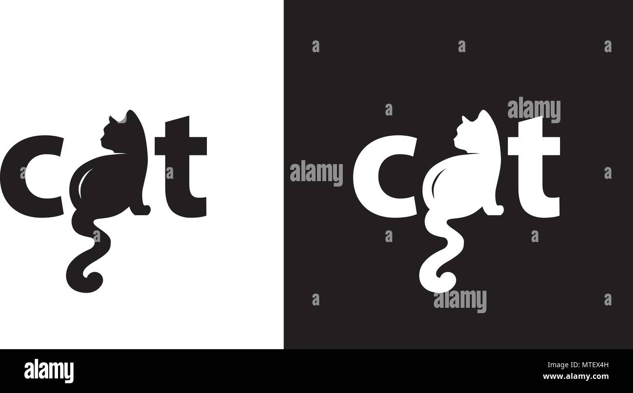 Tipografia : semplice di immagini in bianco e nero gatto come una parte di parola Logo cat Illustrazione Vettoriale