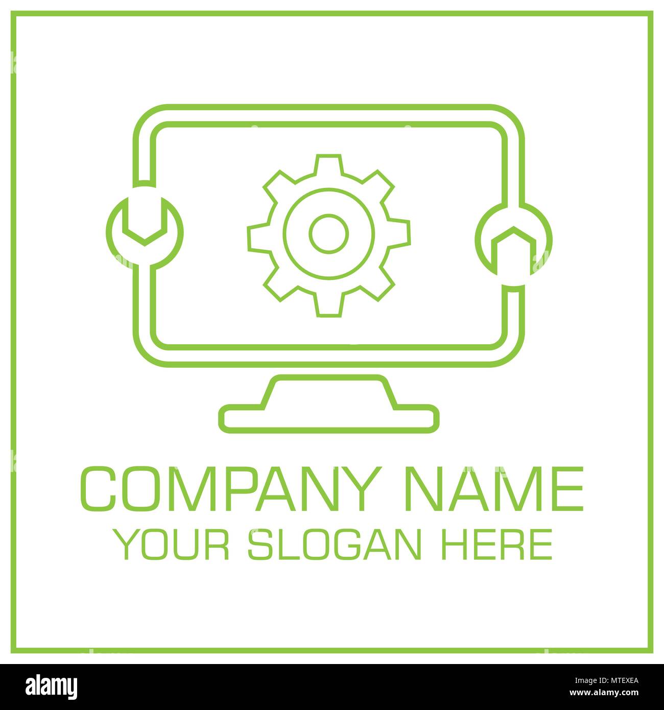 PC servizio di riparazione computer Logo Design Modello Digitale Vettore verde Illustrazione Vettoriale