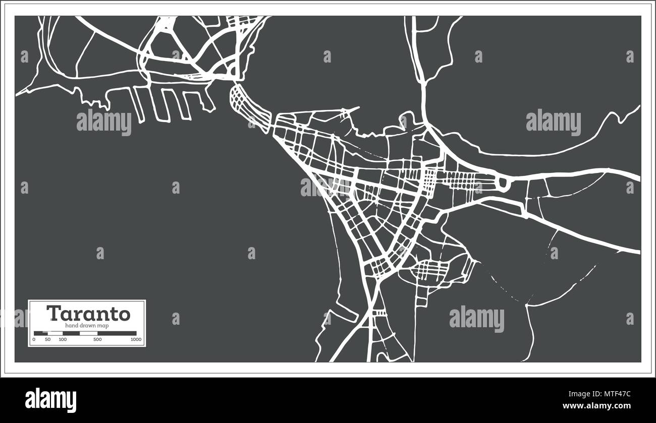 Taranto Italia mappa della città in stile retrò. Mappa di contorno. Illustrazione Vettoriale. Illustrazione Vettoriale