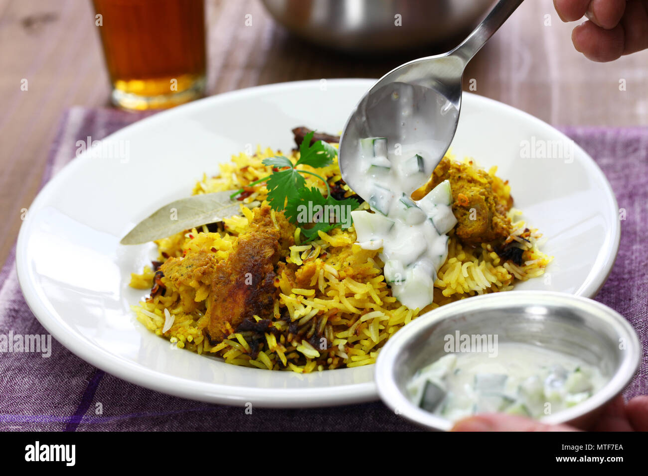 Hyderabadi biryani di pollo, cucina indiana Foto Stock