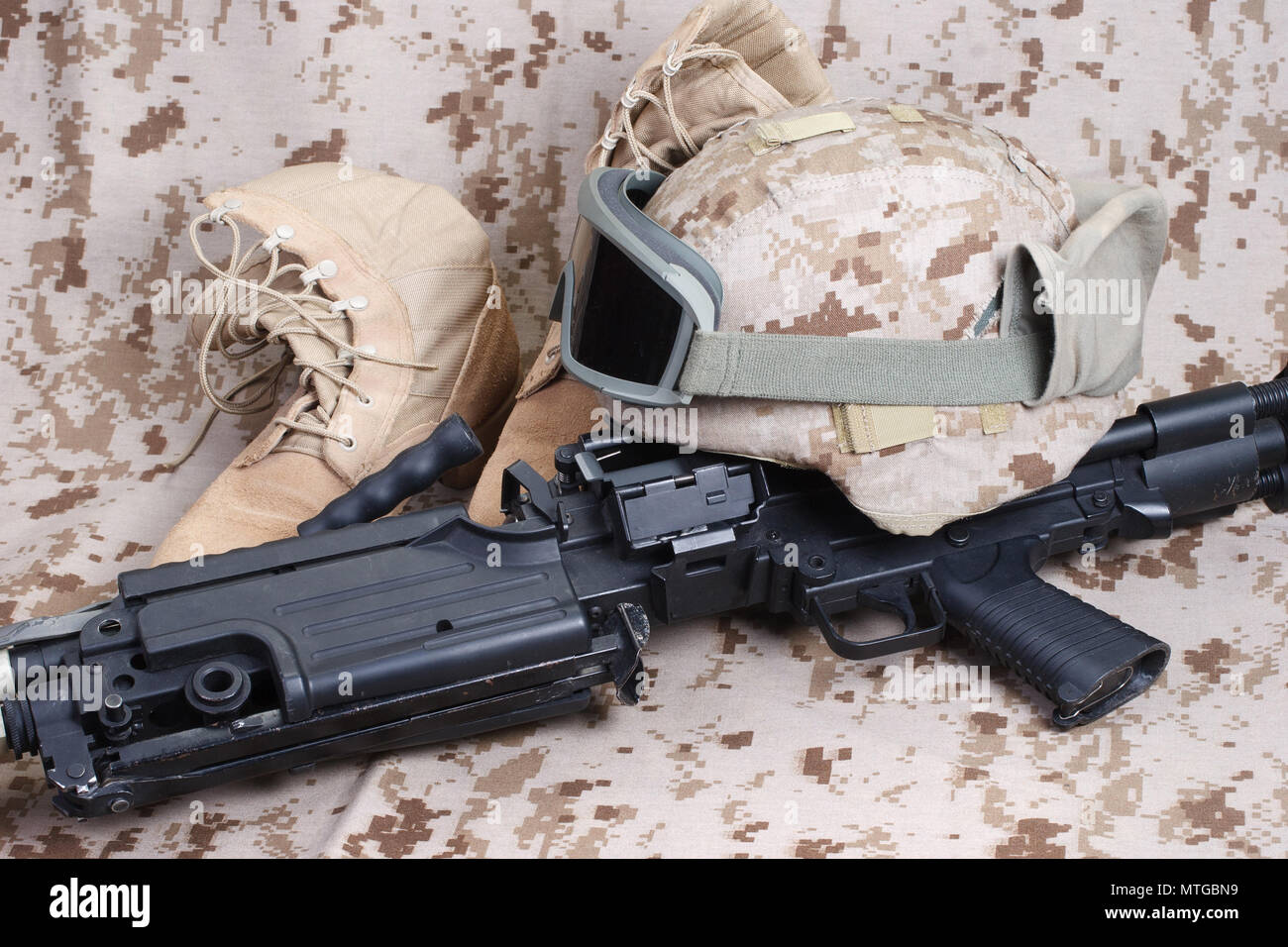 Marines americani il concetto di sfondo con la mitragliatrice Foto Stock