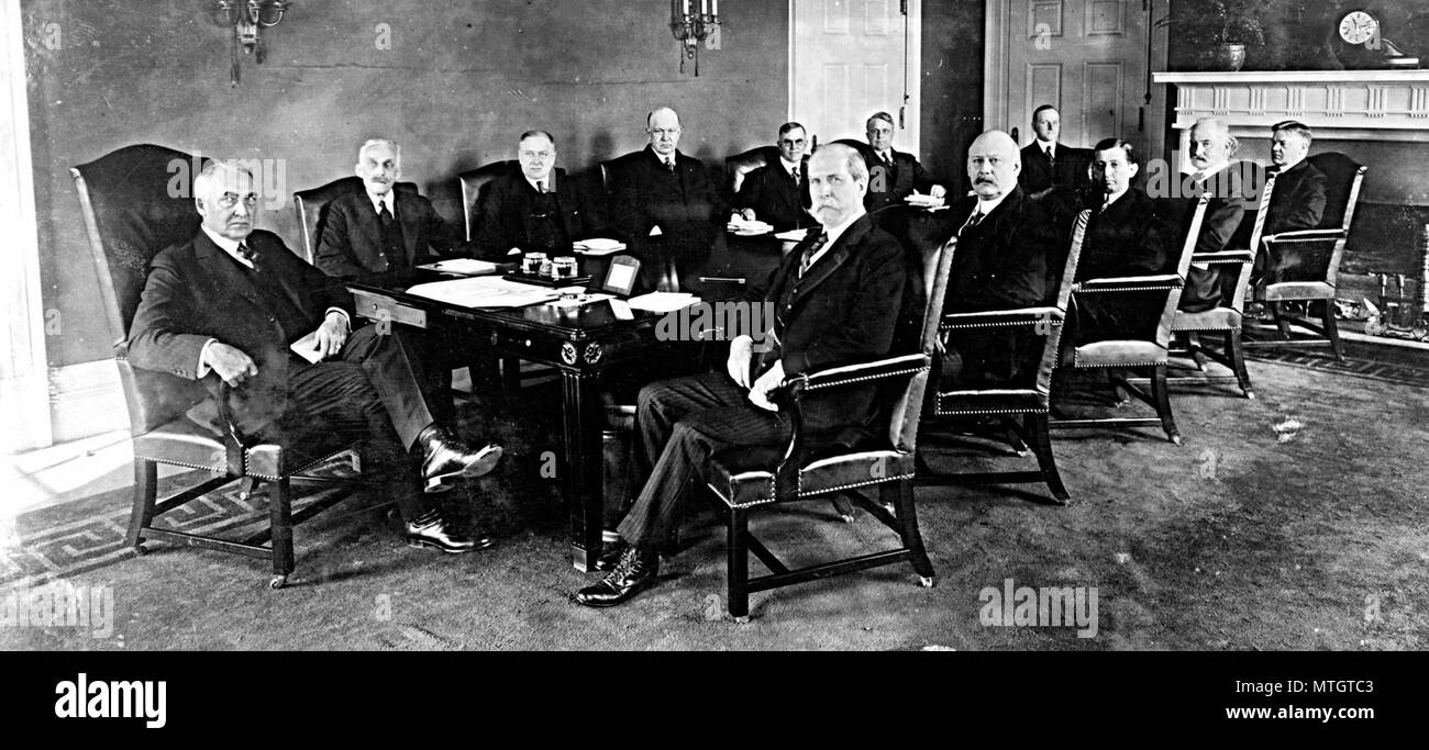 Presidente Warren G. Harding la prima riunione del gabinetto, 1921. Foto Stock