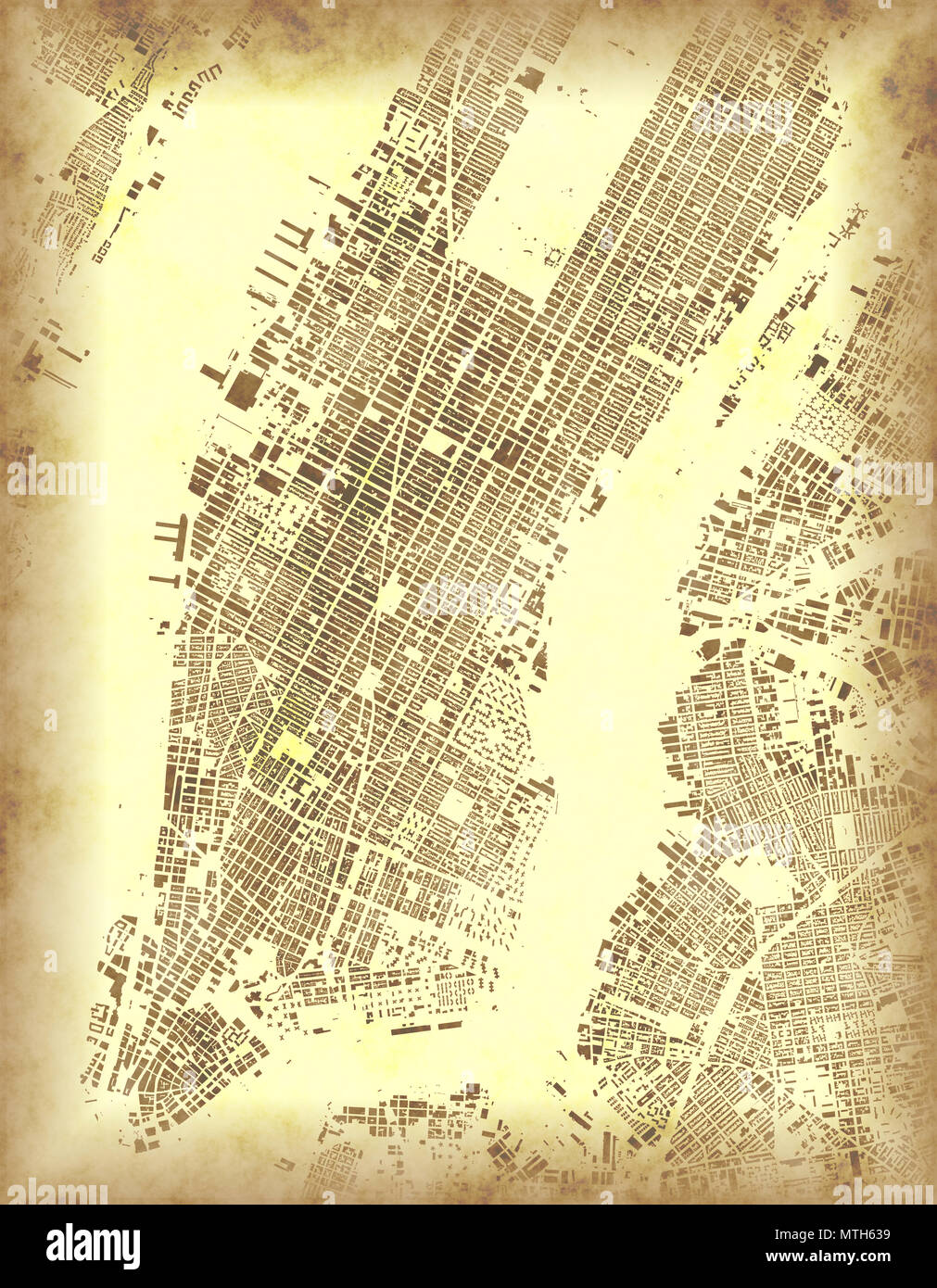 Mappa di New York, vista satellitare, Stati Uniti, quartieri con strade. Mappa vecchia. Manhattan Foto Stock