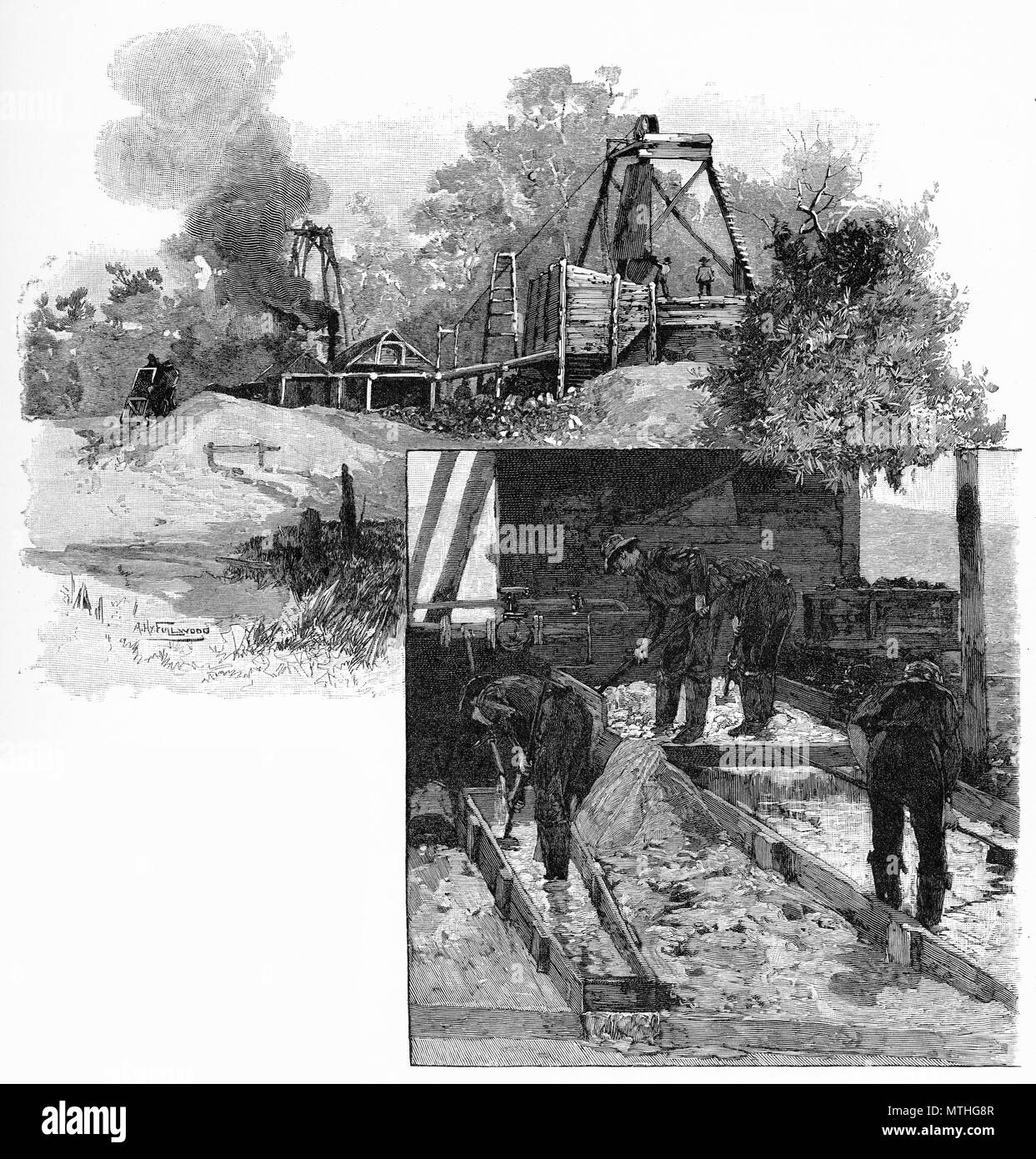 Incisione di miniera di stagno in Australia. Dal pittoresco Atlas dell Australasia Vol 3, 1886 Foto Stock