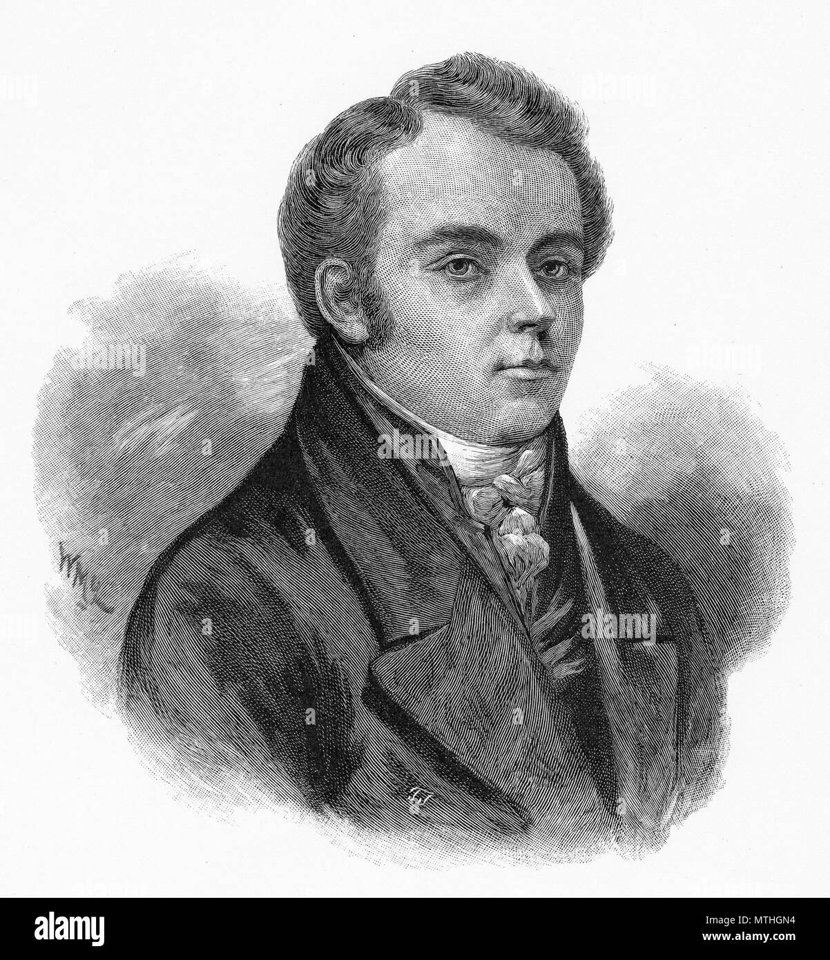 Incisione di lana barone John Macarthur, un ufficiale dell'esercito britannico, imprenditore, politico, architetto e pioniere dell'Australia. Dal pittoresco Atlas dell Australasia Vol 3, 1886 Foto Stock