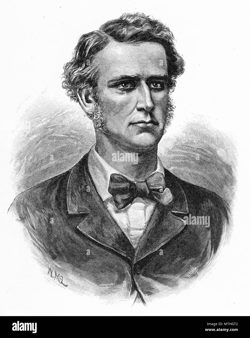 Incisione di Adam Lindsey Gordon, (1833-1870), poeta e cavaliere, Australia. Dal pittoresco Atlas dell Australasia Vol 3, 1886 Foto Stock