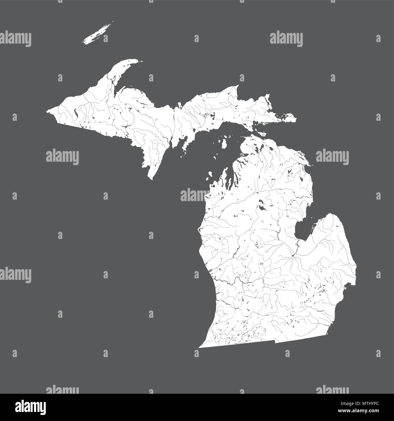 Stati Uniti - Mappa del Michigan. Fatto a mano. I fiumi e i laghi sono mostrati. Si prega di guardare le mie altre immagini della serie cartografica - sono tutte molto dettagliato Illustrazione Vettoriale