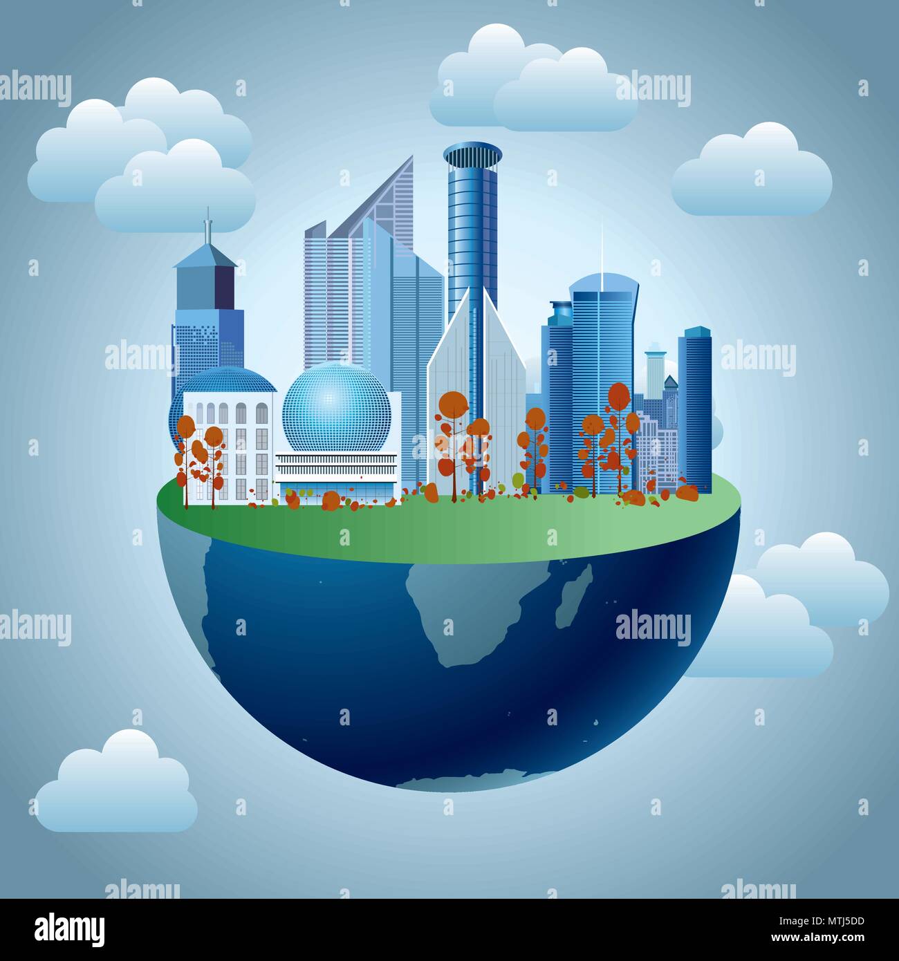 Concetto di urbanizzazione con globo e città Illustrazione Vettoriale