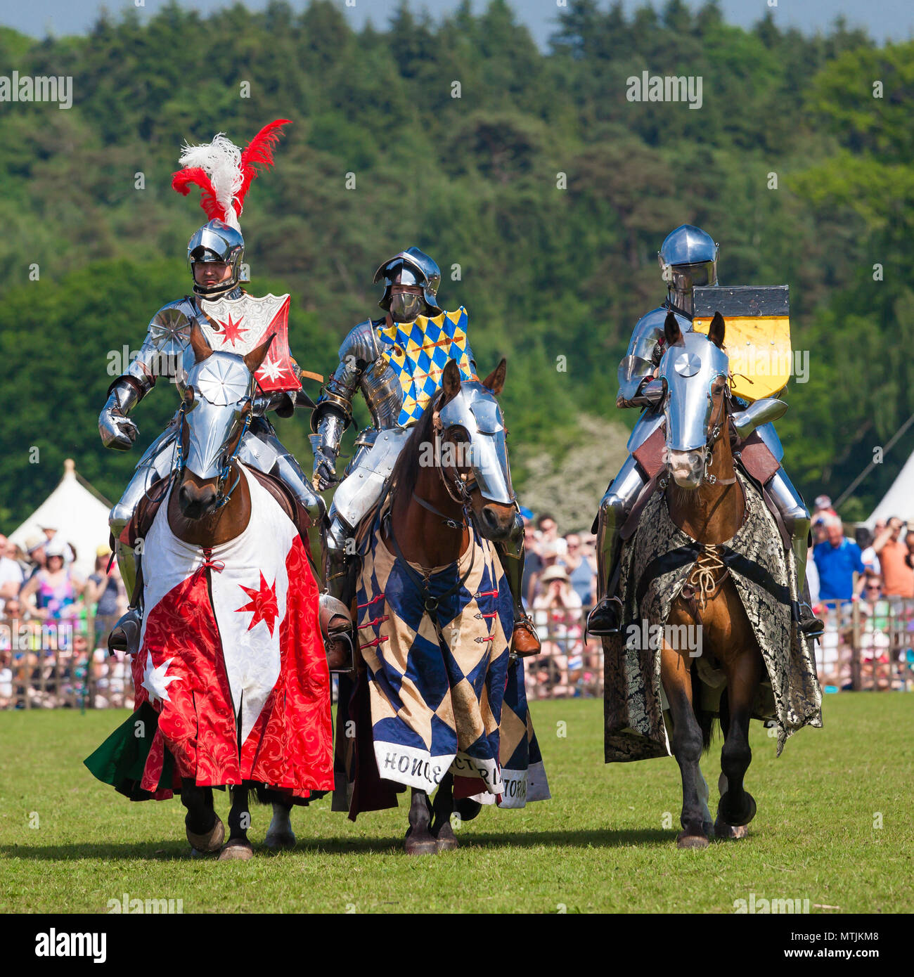 Giostra medievale torneo al Castello di Leeds. Foto Stock