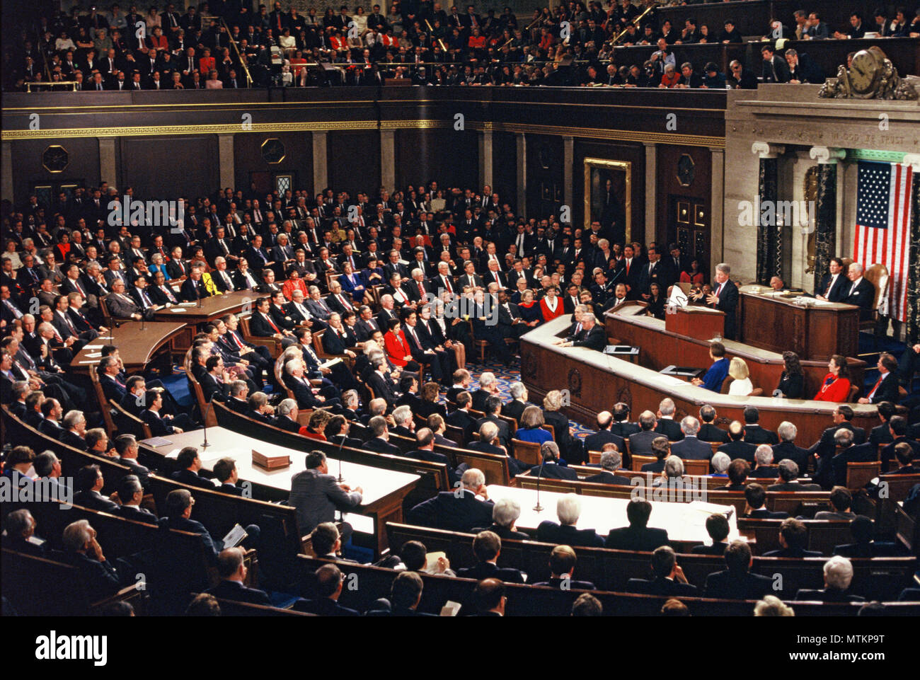 Washington, DC 1993/02/12 il presidente William Clinton dà lo stato dell'Unione l'indirizzo fotografia di Dennis Brack Foto Stock