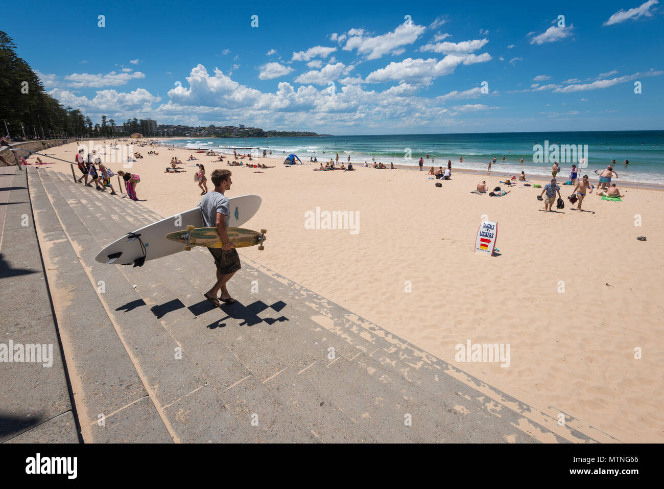 Manly Beach è una spiaggia situata tra le spiagge del Nord di Sydney, Nuovo Galles del Sud, Australia Foto Stock