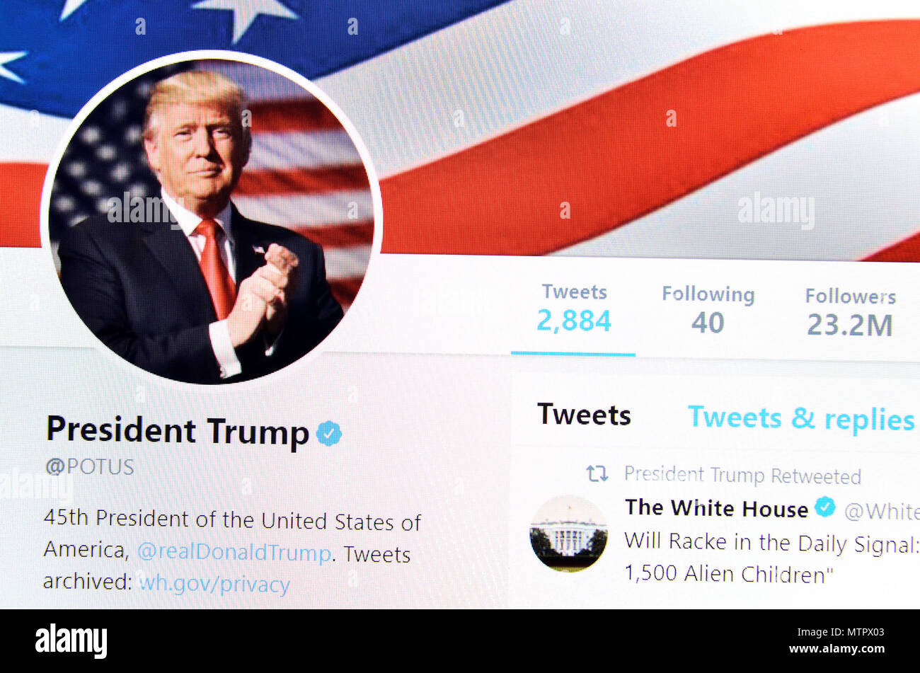 Presidente Trump POTUS pagina su Twitter (2018) Foto Stock